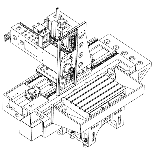 卧式加工中心（工作台固定、立柱做X轴运动、主轴箱做Z、Y轴运动）