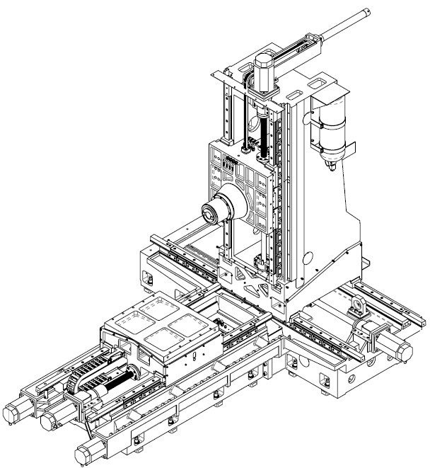 卧式加工中心（工作台做Z轴运动、立柱做X轴运动、主轴箱做Y轴运动）